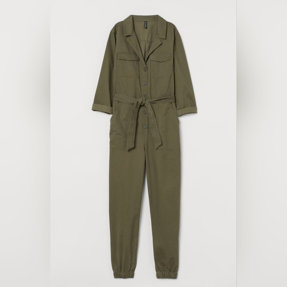 Dark Khaki Green Cotton Twill Overall Jumpsuit H&M Size 8